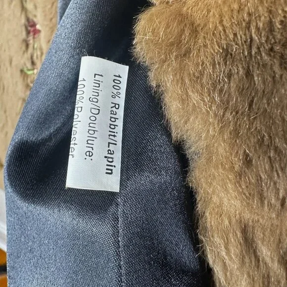 VTG SPI 25 Natural Lapin Rabbit Fur Vest L Double Zip Boho Cottagecore Layering